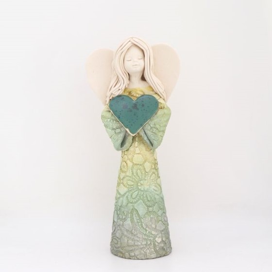 Anioł Dziewczynka z sercem - 20,5cm (KW) /zieleń 2