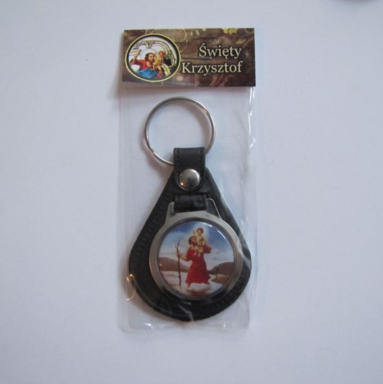 Brelok metalowy (RYS-skóra) Święty Krzyszof