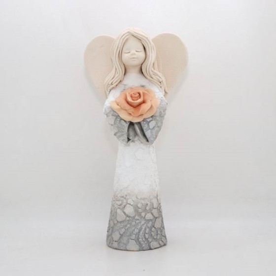 Anioł Dziewczynka z kwiatkiem - 20,5cm (KW) /szary