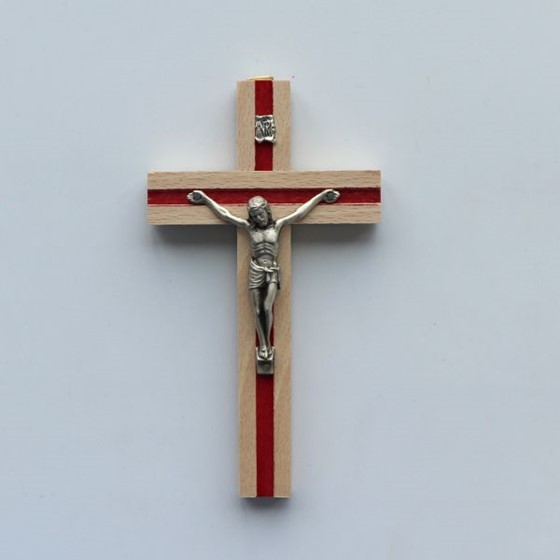 Krzyż wiszący - 16cm /drewniany (R-frez czerwony j