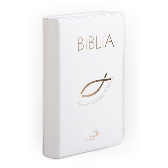 Biblia z rybką /biała skóra; zamek