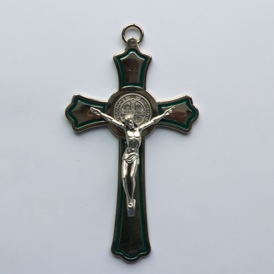 Krzyż wiszący - 20cm /srebrny (J-Św. B. zielony)