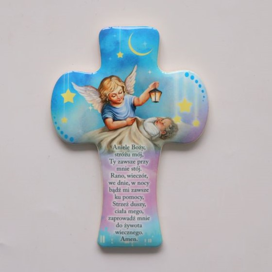 Krzyż ceramiczny z modlitwą (MG-Aniele Boże)