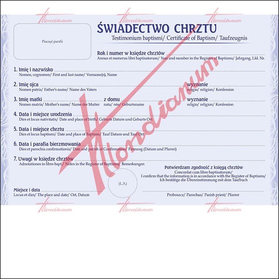 Świadectwo chrztu w różnych językach