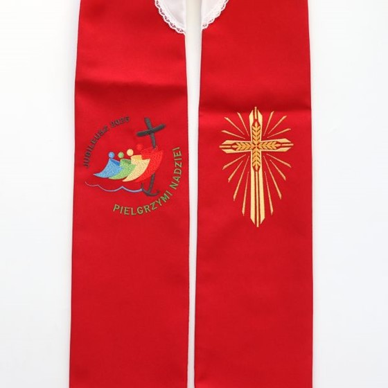 Stuła haftowana (K-Rok Jubileuszowy 2025) czerwona