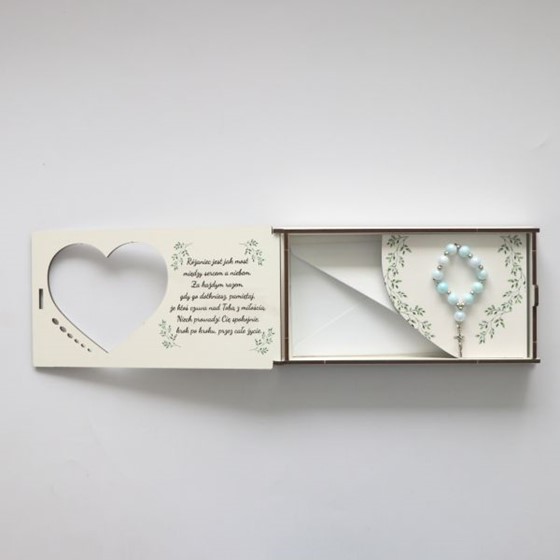 Pudełko komunijne (KW) z różańcem /niebieskie