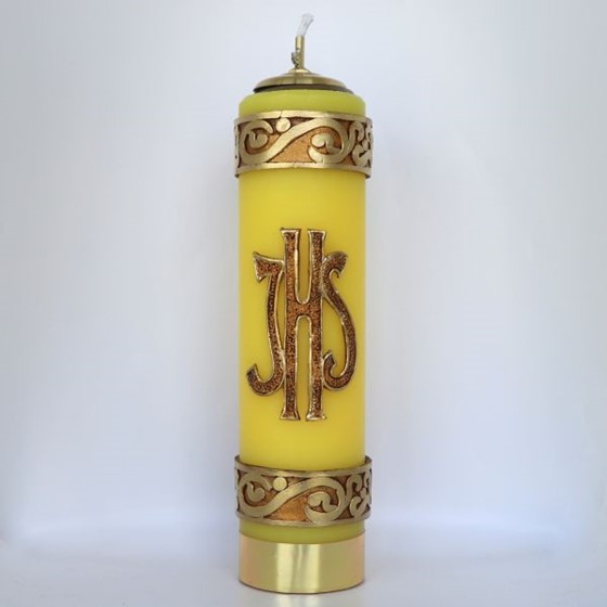 Świeca olejowa - wys. 30cm, śr.80mm /IHS żółta pas