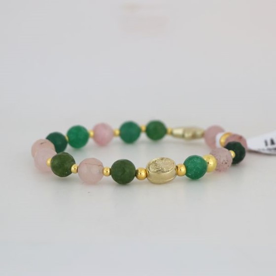 Bransoletka (KR-różaniec) / jadeit zielono różowy