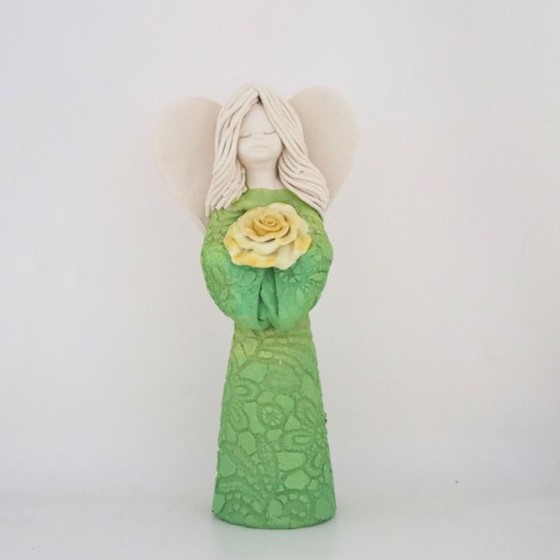 Anioł Dziewczynka z kwiatkiem - 20,5cm (KW) /ziel.