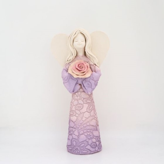 Anioł Dziewczynka z kwiatkiem - 20,5cm (KW) /róż