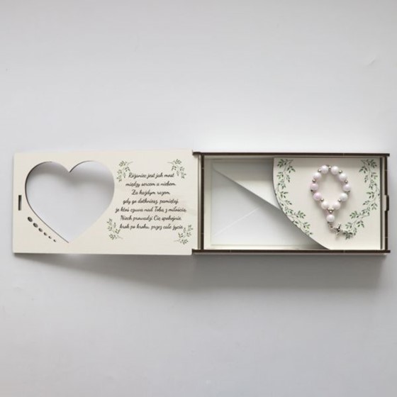 Pudełko komunijne (KW) z różańcem /różowe