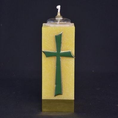 Świeca olejowa - wys. 20cm, śr.75mm /Krzyż zielony (WEB-E15)