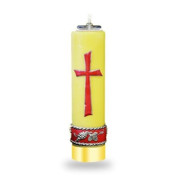 Świeca olejowa - wys. 30cm, śr.80mm /Krzyż + pas - czerwony (WEB-160)