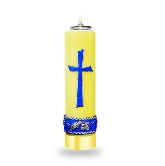 Świeca olejowa - wys. 30cm, śr.80mm /Krzyż + pas - niebieski (WEB-164)