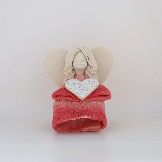 Anioł Dziewczynka z sercem - 12cm (KW) /róż.