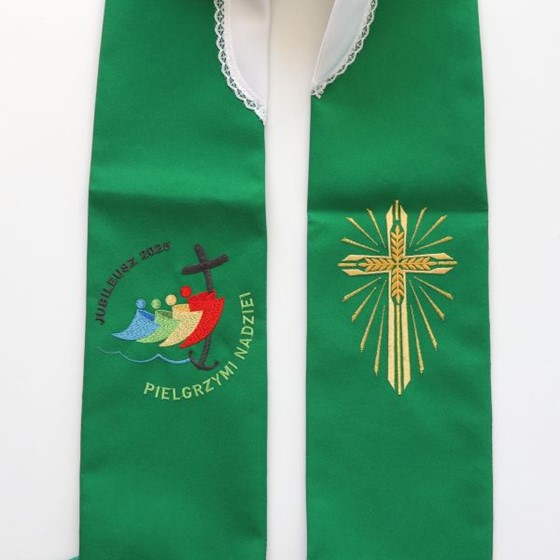 Stuła haftowana (K-Rok Jubileuszowy 2025) zielona
