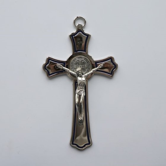 Krzyż wiszący - 20cm /srebrny (J-Św. B. granat)
