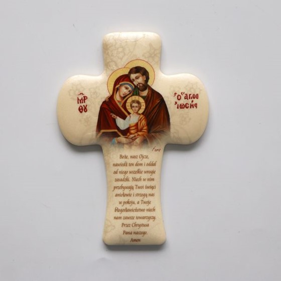 Krzyż ceramiczny z modlitwą (MG-Święta Rodzina)