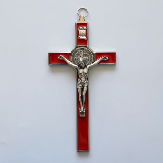 Krzyż wiszący - 19,5cm /srebrny (KR-Św. B. czerw.)