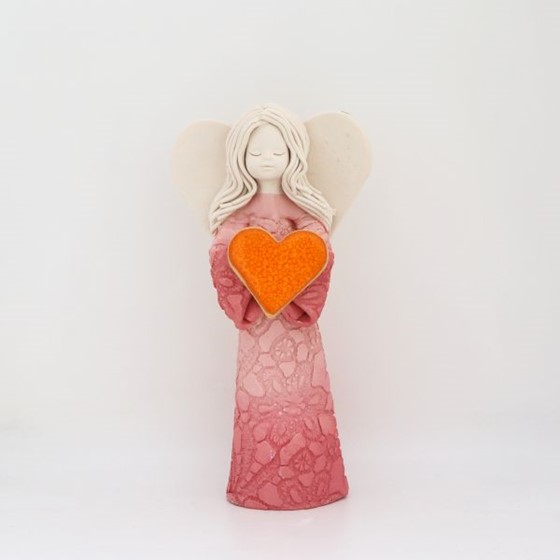 Anioł Dziewczynka z sercem - 20,5cm (KW) /róż 2