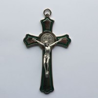Krzyż wiszący - 20cm /srebrny (J-Św. B. zielony)