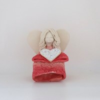Anioł Dziewczynka z sercem - 12cm (KW) /róż.